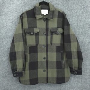 Lucky Brand Jacket Mens Small Green Buffalo Plaid‎ Flannel Puffer Shirt Shacket